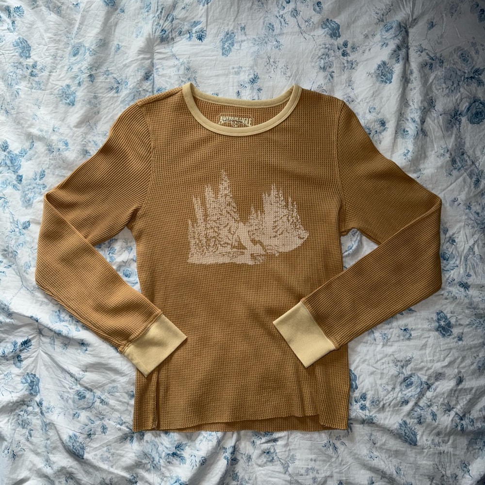 American Eagle Brown Waffle Knit Top